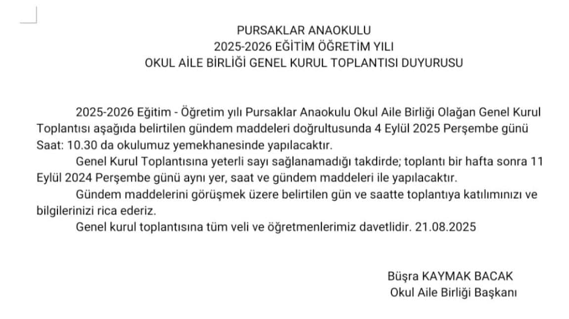 2025-2026 EĞİTİM ÖĞRETİM YILI OKUL AİLE BİRLİĞİ TOPLANTISI